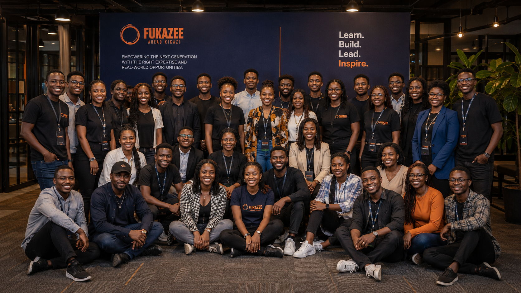FuKazee cohort group photo in front of branded backdrop