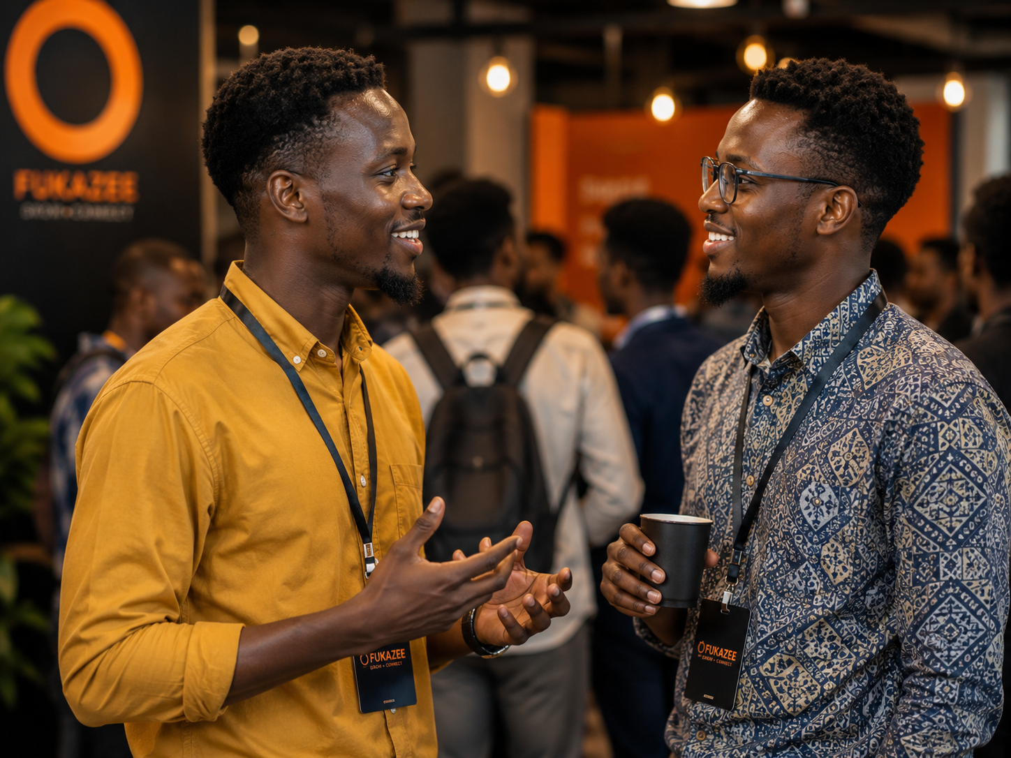 Two African men talking at a FuKazee event