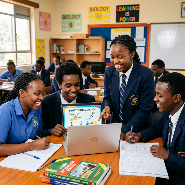 KCSE learners using a laptop in class