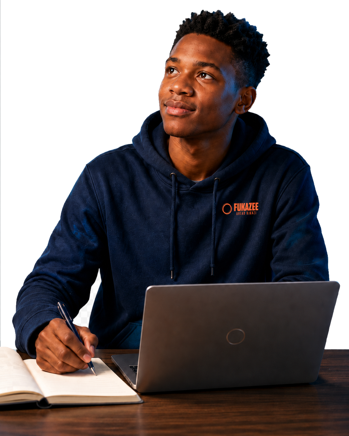 Young FuKazee student learning with a laptop and notebook