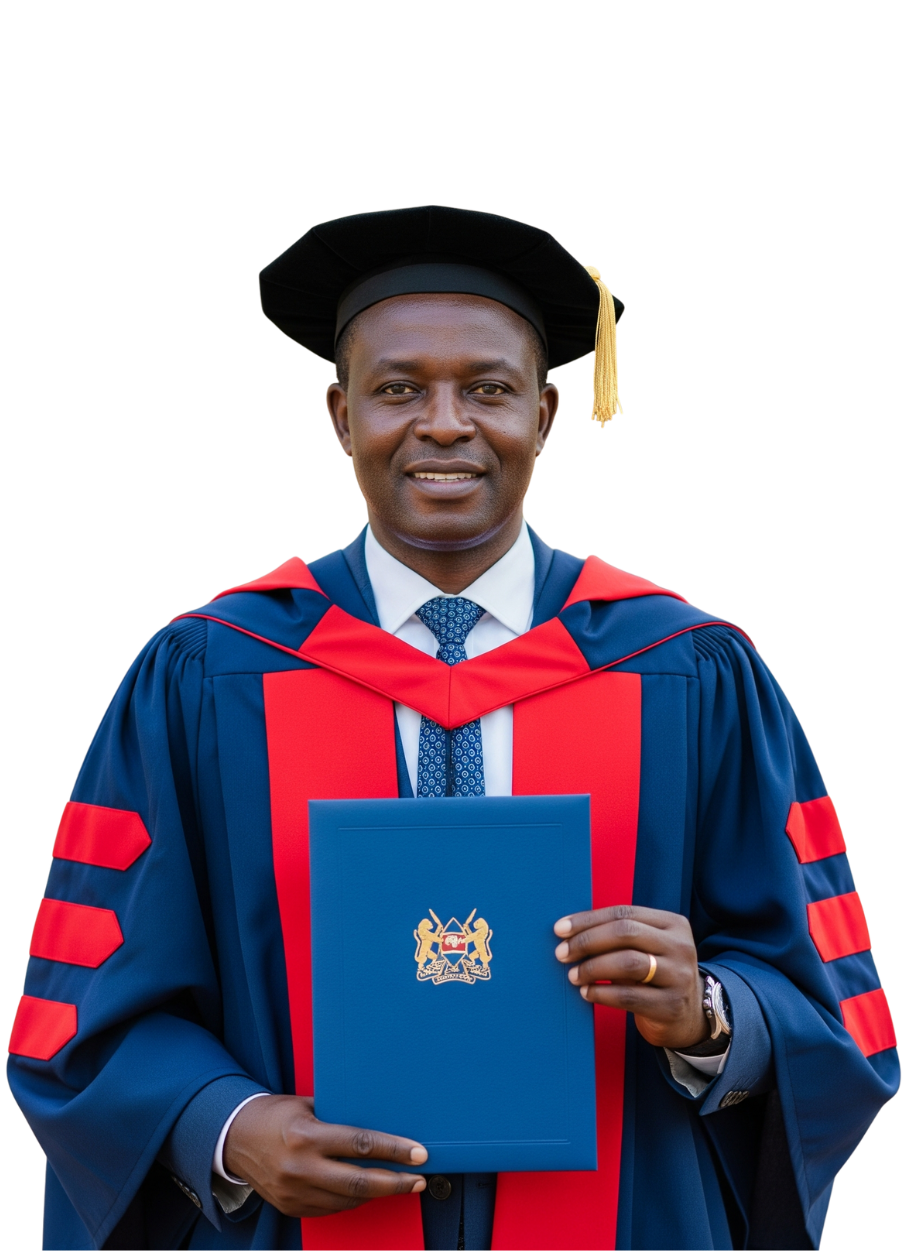 Postgraduate student graduating in academic gown and holding a certificate